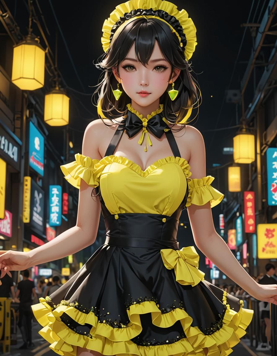 Yellow Maid Dress in Anime Style 3D Rendering
