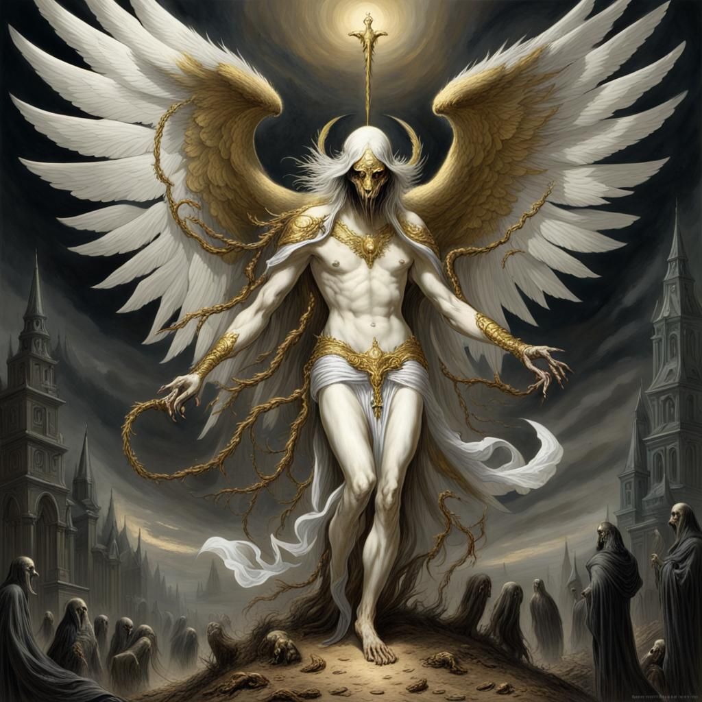 Demonic Seraphim Nephilim in Engraving Style