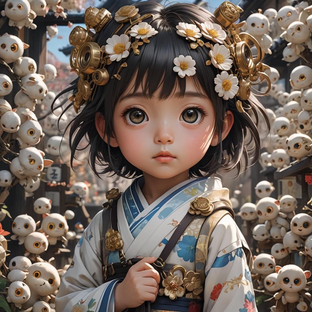 Detailed 3D Anime Art of a Japanese Child
