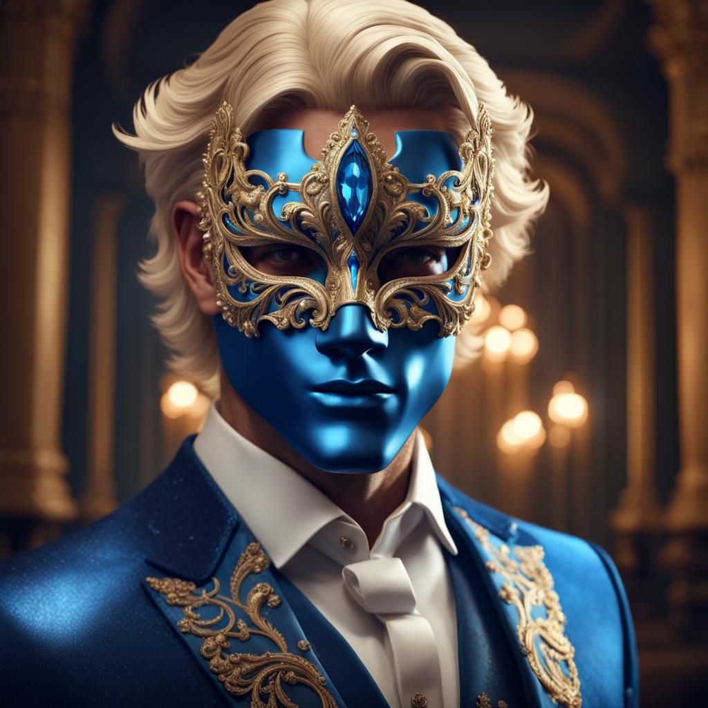 Man in Jeweled Mask: Hyperrealistic Dark Fantasy Portrait