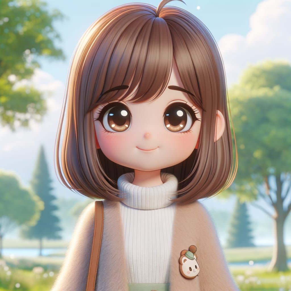 Cheerful Cartoon Woman in Sunny Outdoor Scene