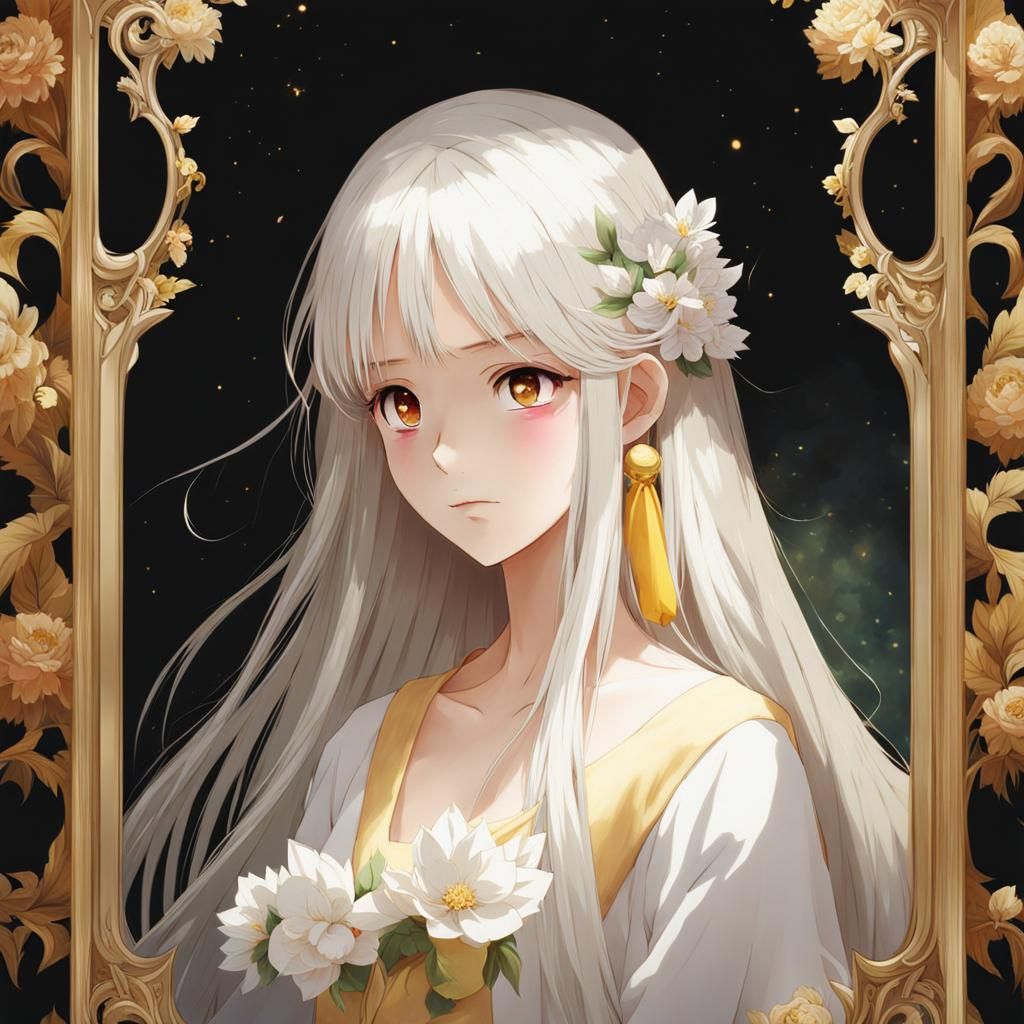 Girl with Frame: Anime-Inspired Oil Painting