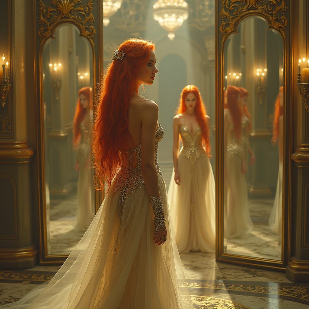Hall of Mirrors: Regal Woman in Art Nouveau Style