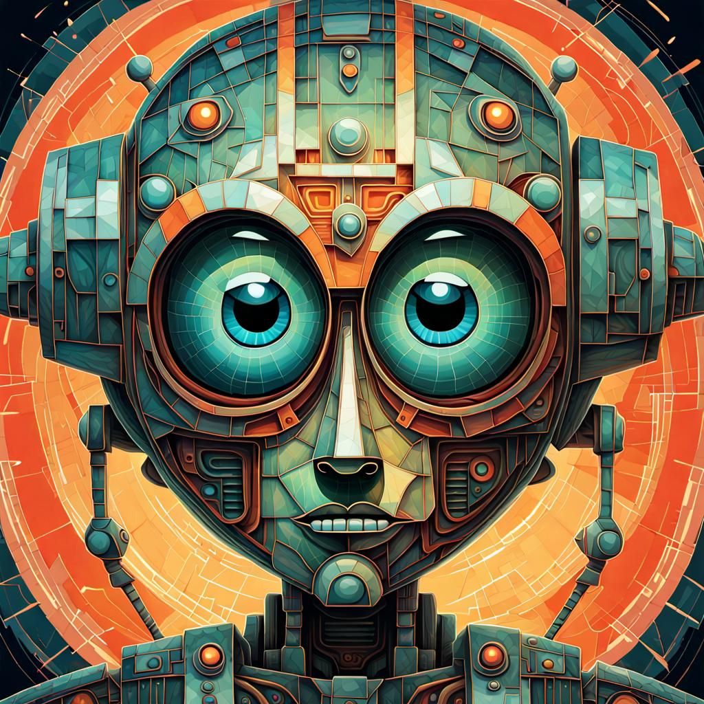 Angry Robot in Cubist Geometric Fauvism Style