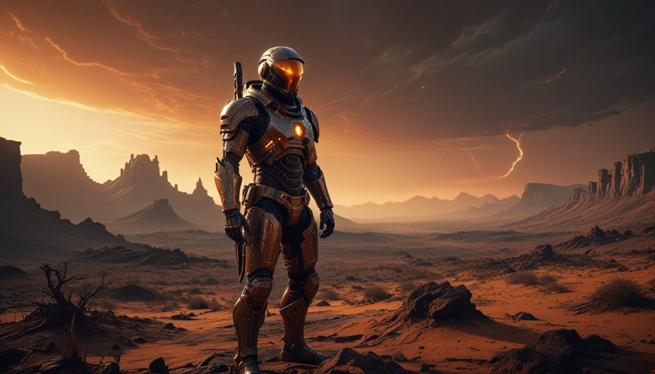 Ethereal Martian Raider in a Barren, Orange Haze