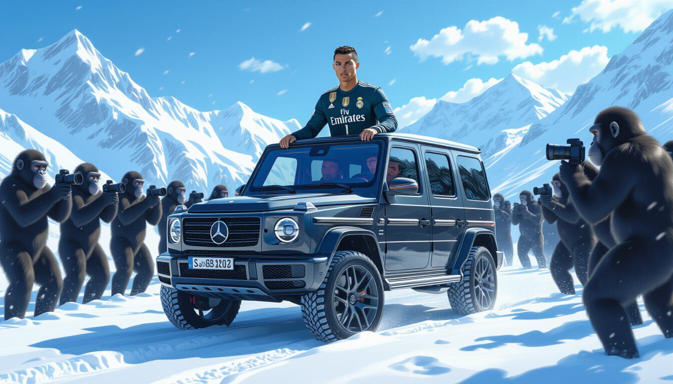 Ronaldo Rides G-Wagen Through Monkey Snow Zoo