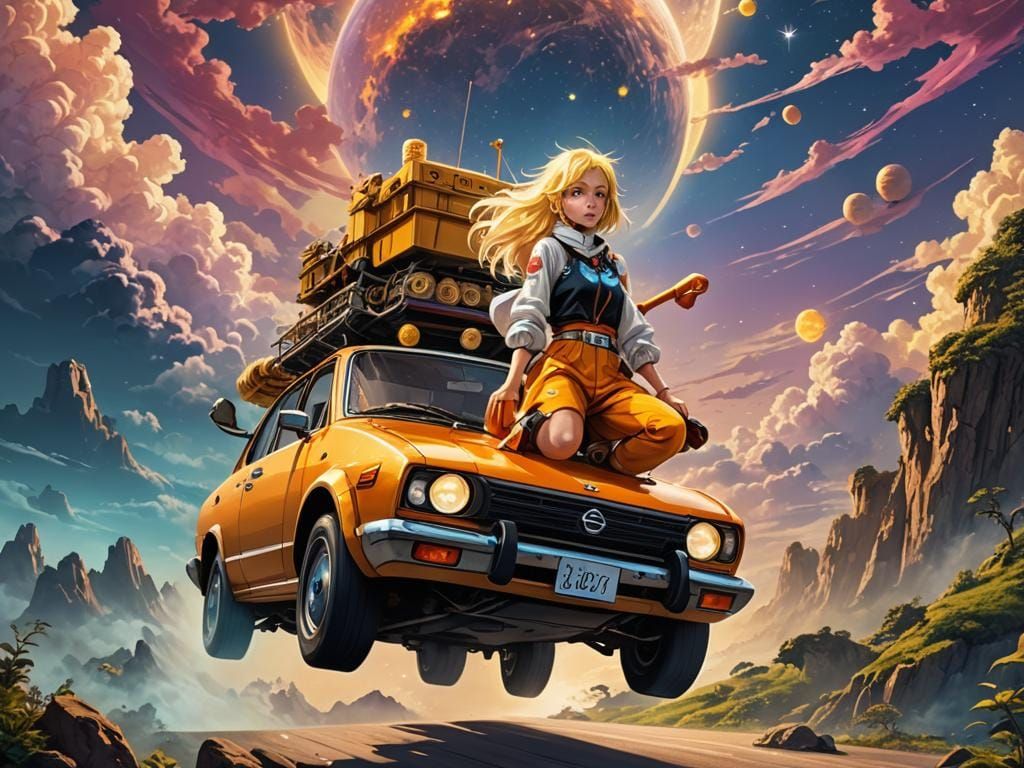 Blonde in Classic Nissan: Detailed Matte Painting