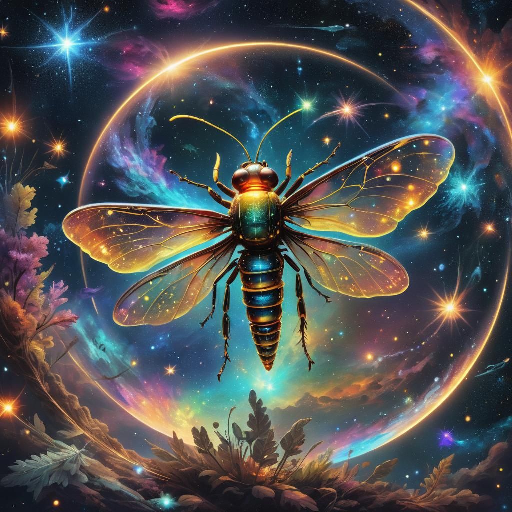 Firefly in Space: Holographic Astral Illustration