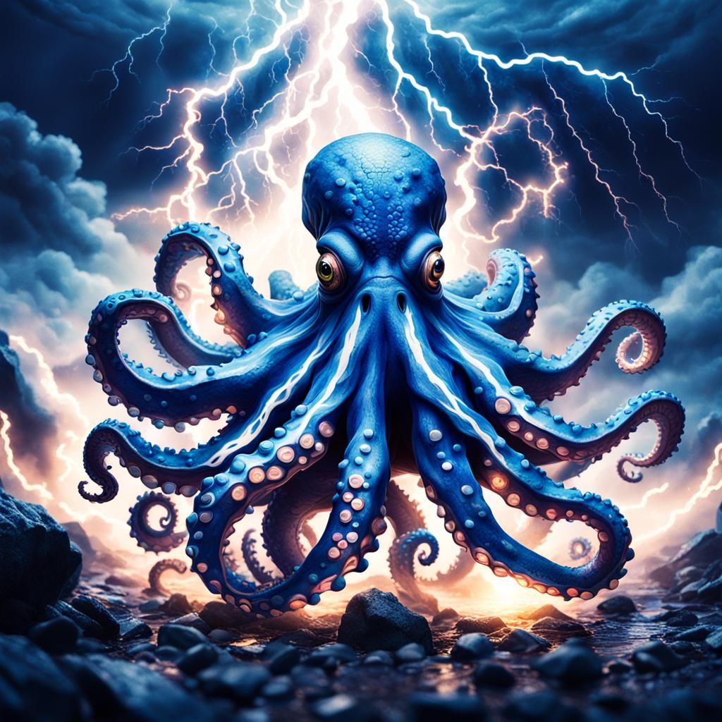 Electric Blue Octopus with Lightning, Cinematic Still