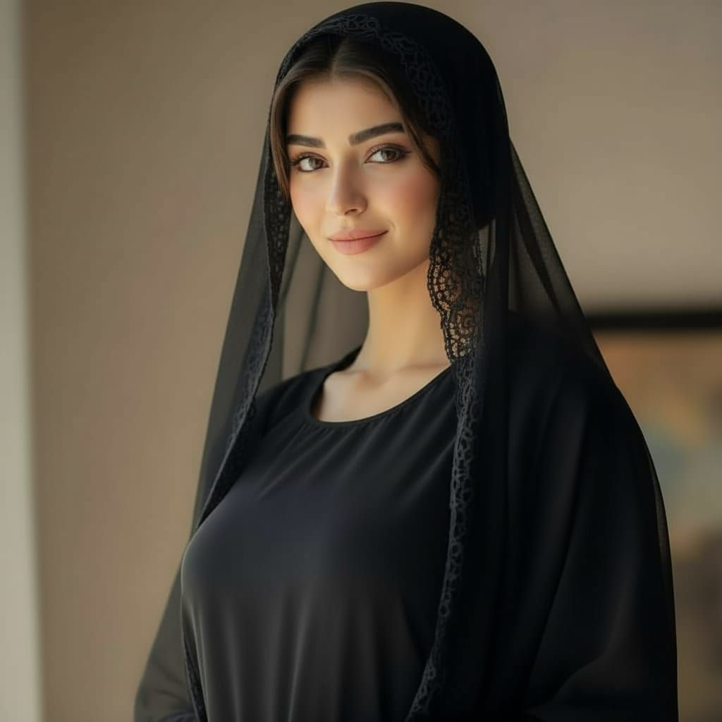 Beautiful Iranian Girl in Black Veil