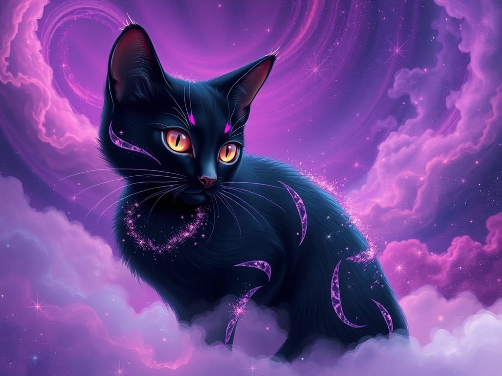 Ethereal Feline Visionary in Celestial Realm