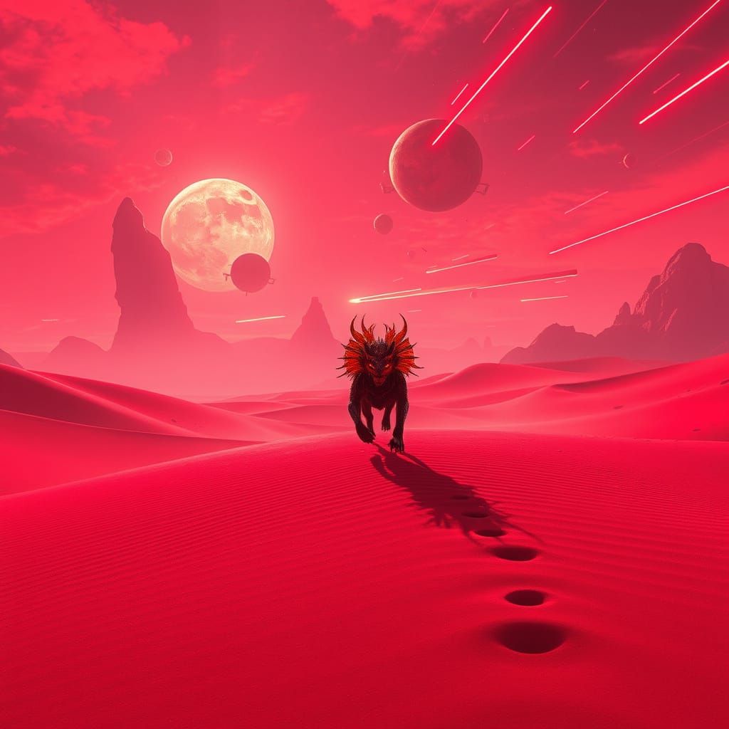 Molten Beast Strides Across Red Desert