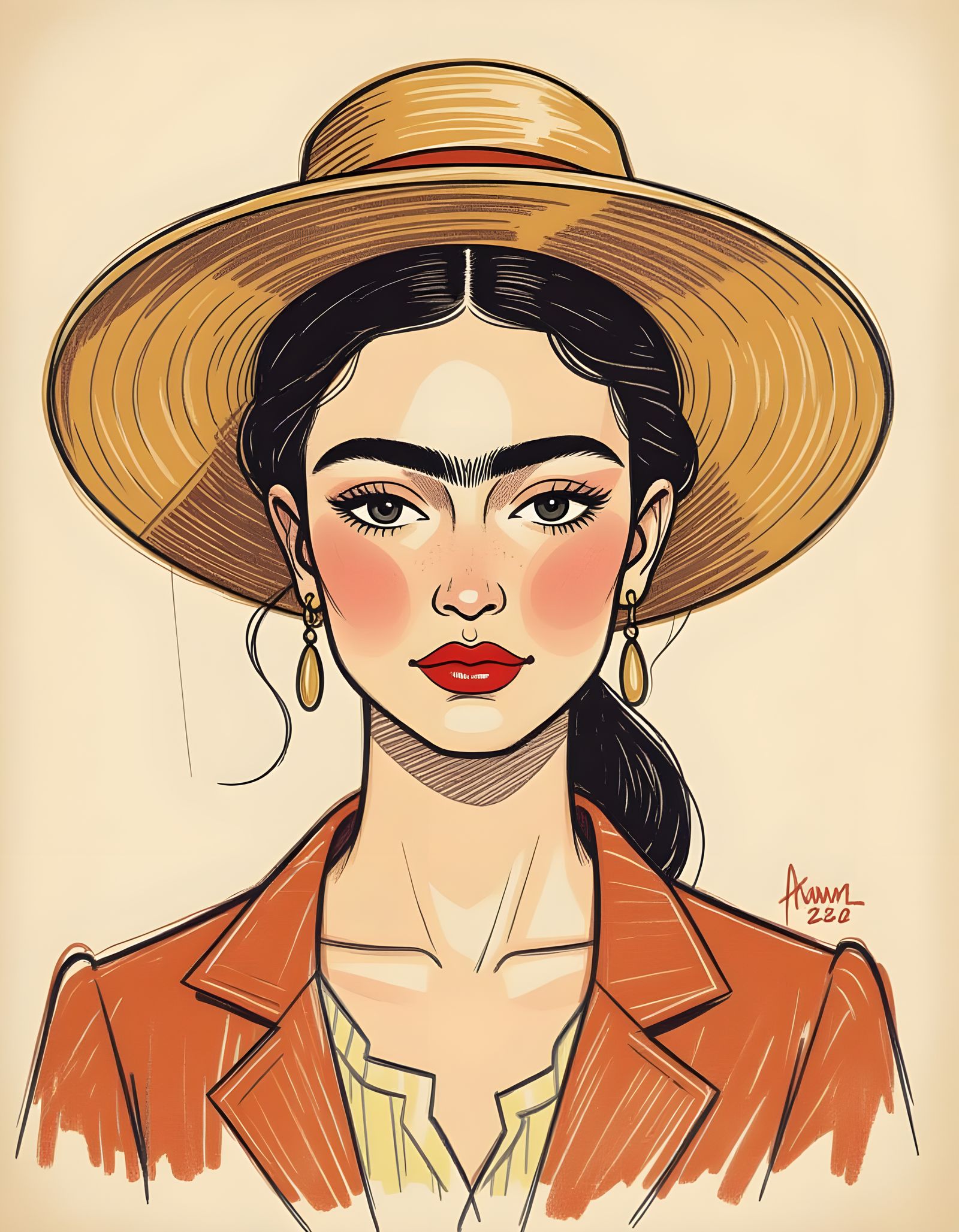 Woman in Hat Colored Pencil Sketch