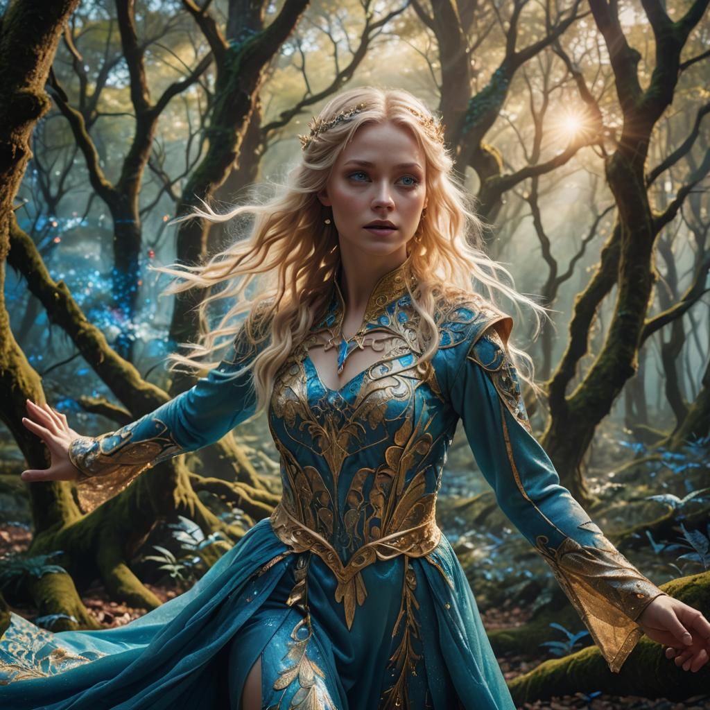 Girl in Mystical Forest: Fantasy Art Nouveau