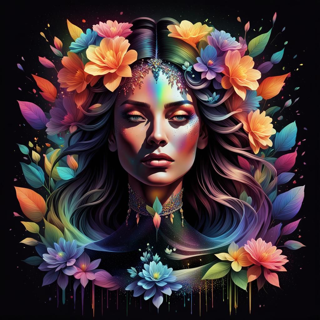 Regal Woman Portrait with Rainbow Holographic Effects