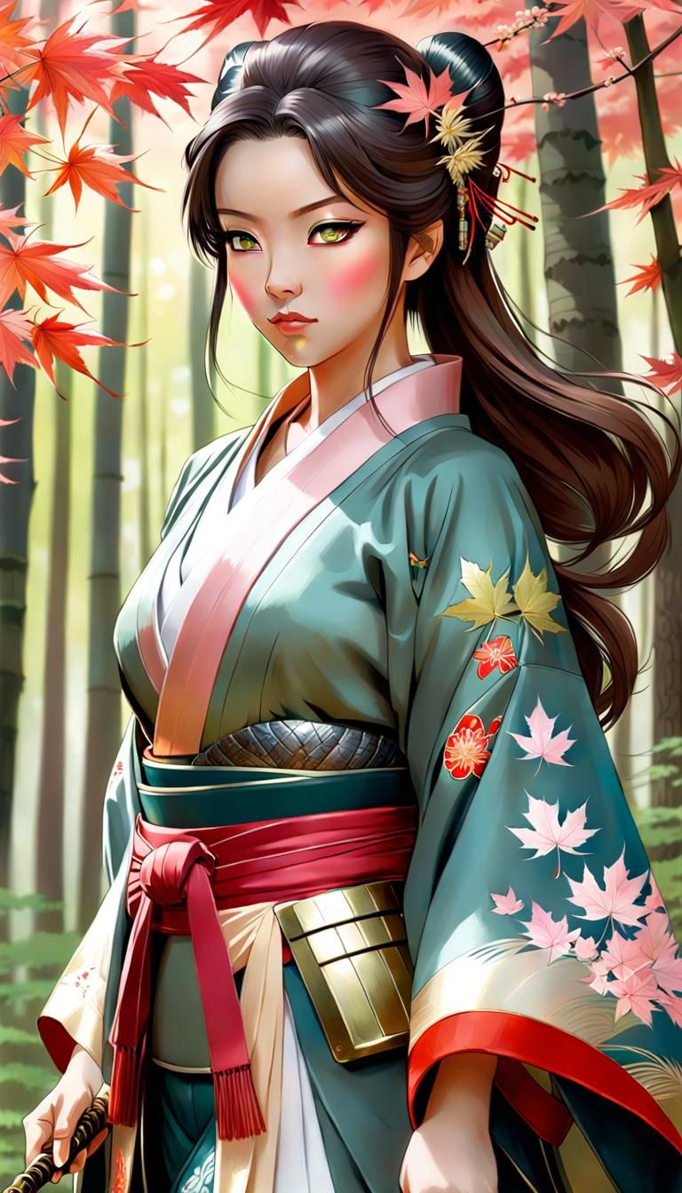 Samurai Princess in Kimono Armor: Manga Sketch