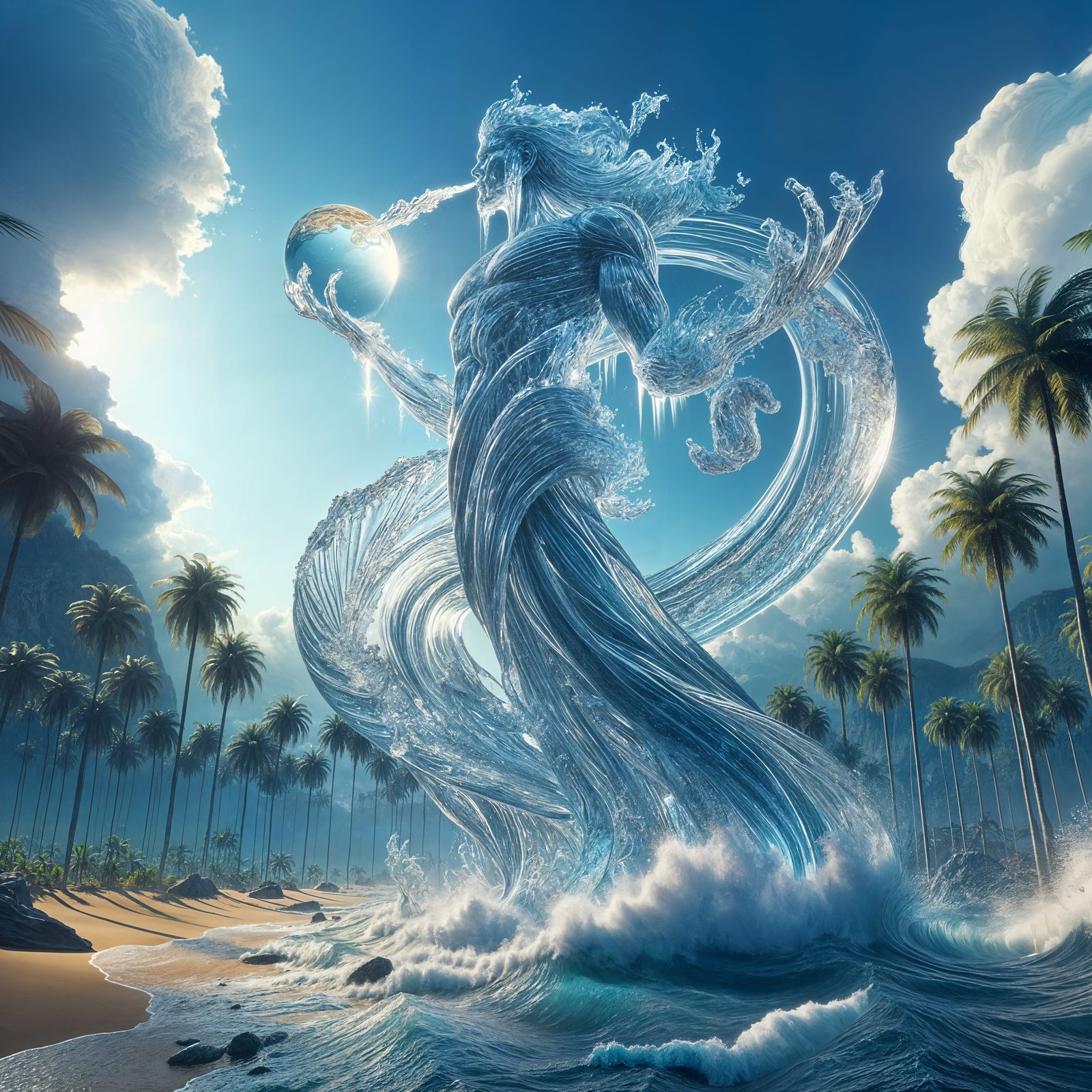 Titanic Water Deity Controls Ocean Waves