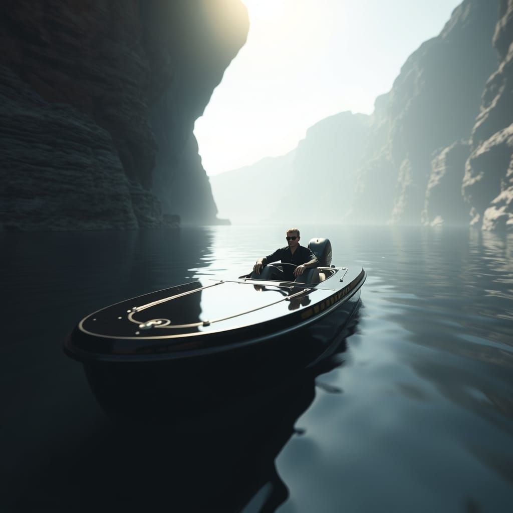 Men in Black Ride a High-Speed Jet Boat in a Gritty, Cyberpu...