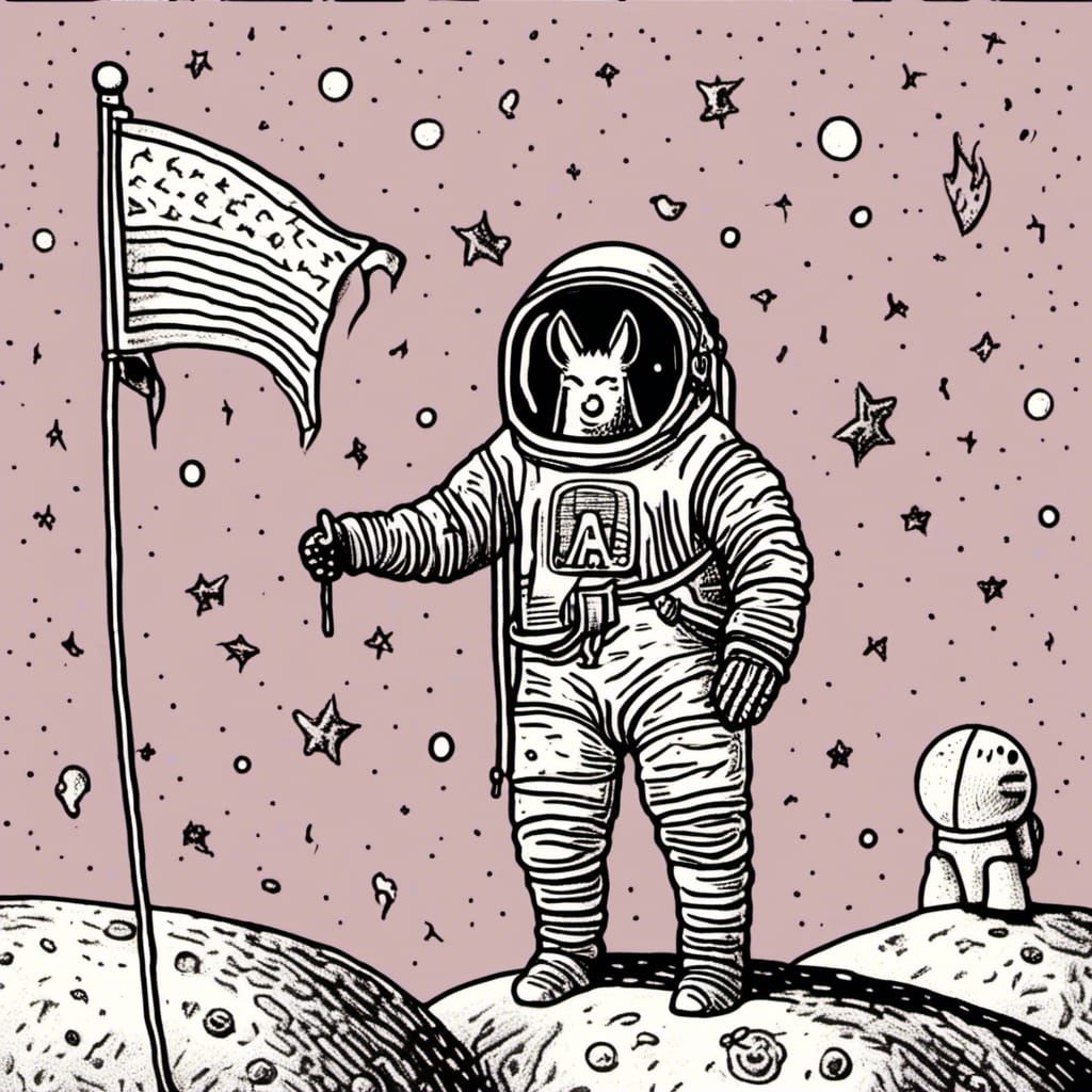 Llama Astronaut on the Moon with Flag