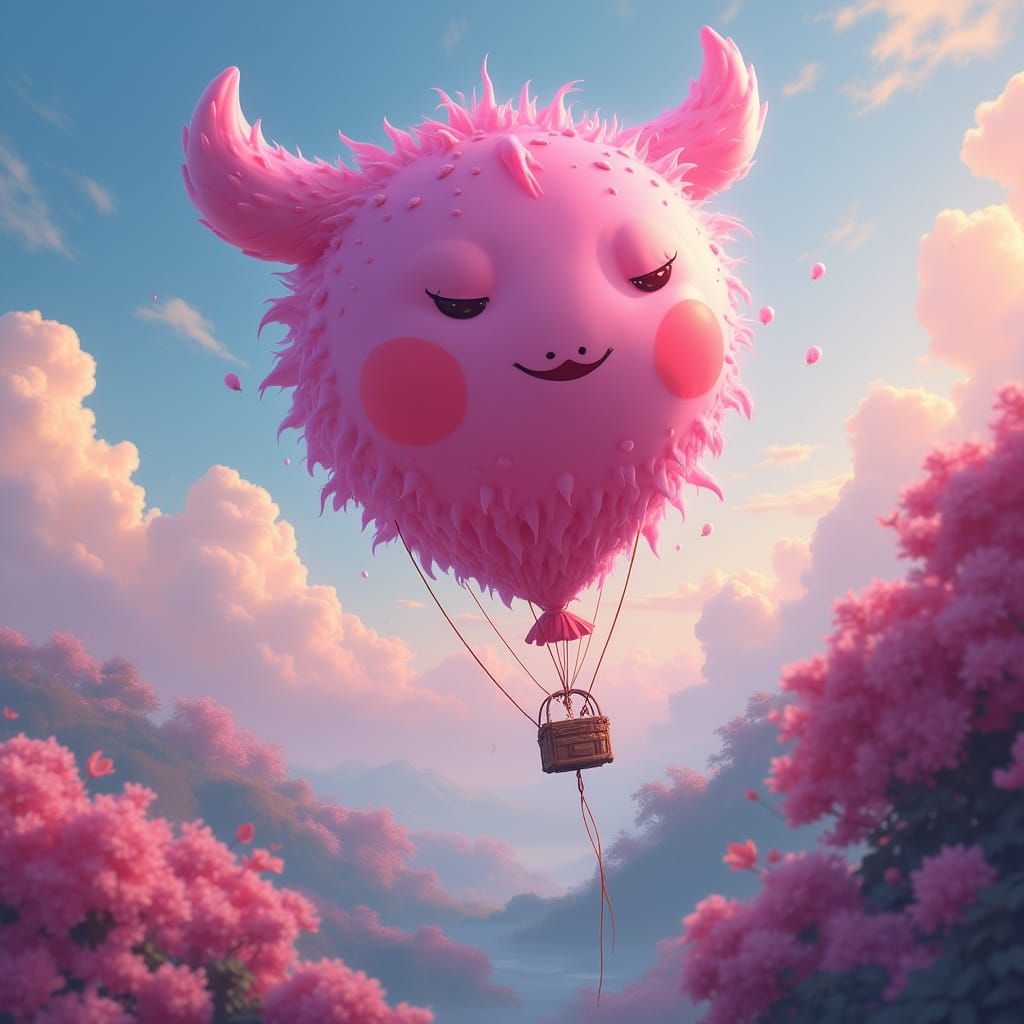 Pink Balloon Floats in Fantasy Concept Art Style