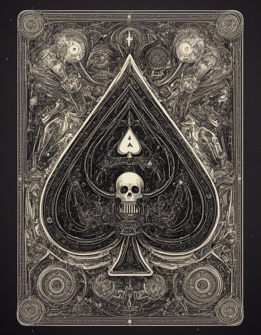 Gothic Steampunk Ace of Spades Blueprint Illustration