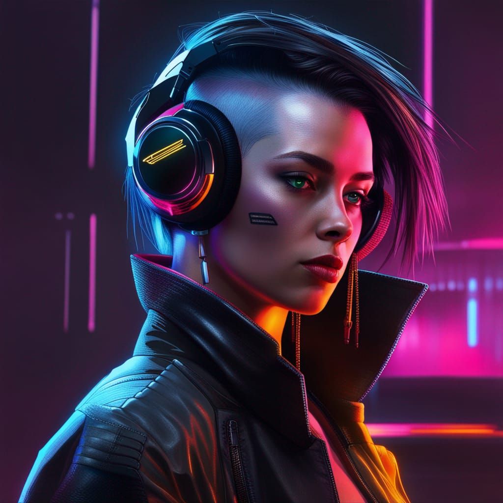 Cyberpunk DJ Girl Profile in Neon