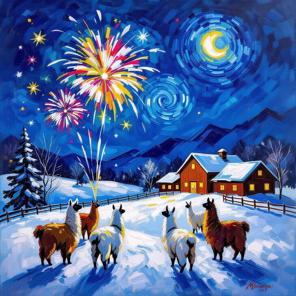 New Year's Ranch Celebration with Llamas and Fireworks in Va...