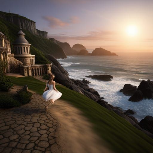 Ocean Castle Ballet Dancer in Detailed Matte Painting