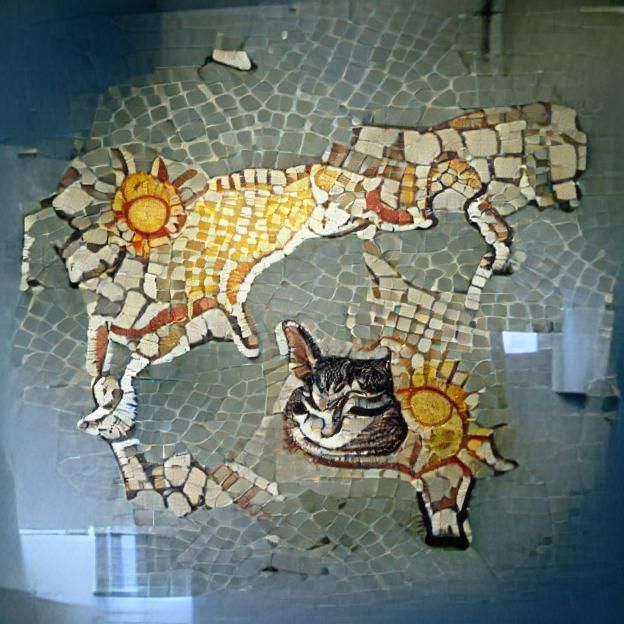 Roman Cat Mosaic in Sunny Style