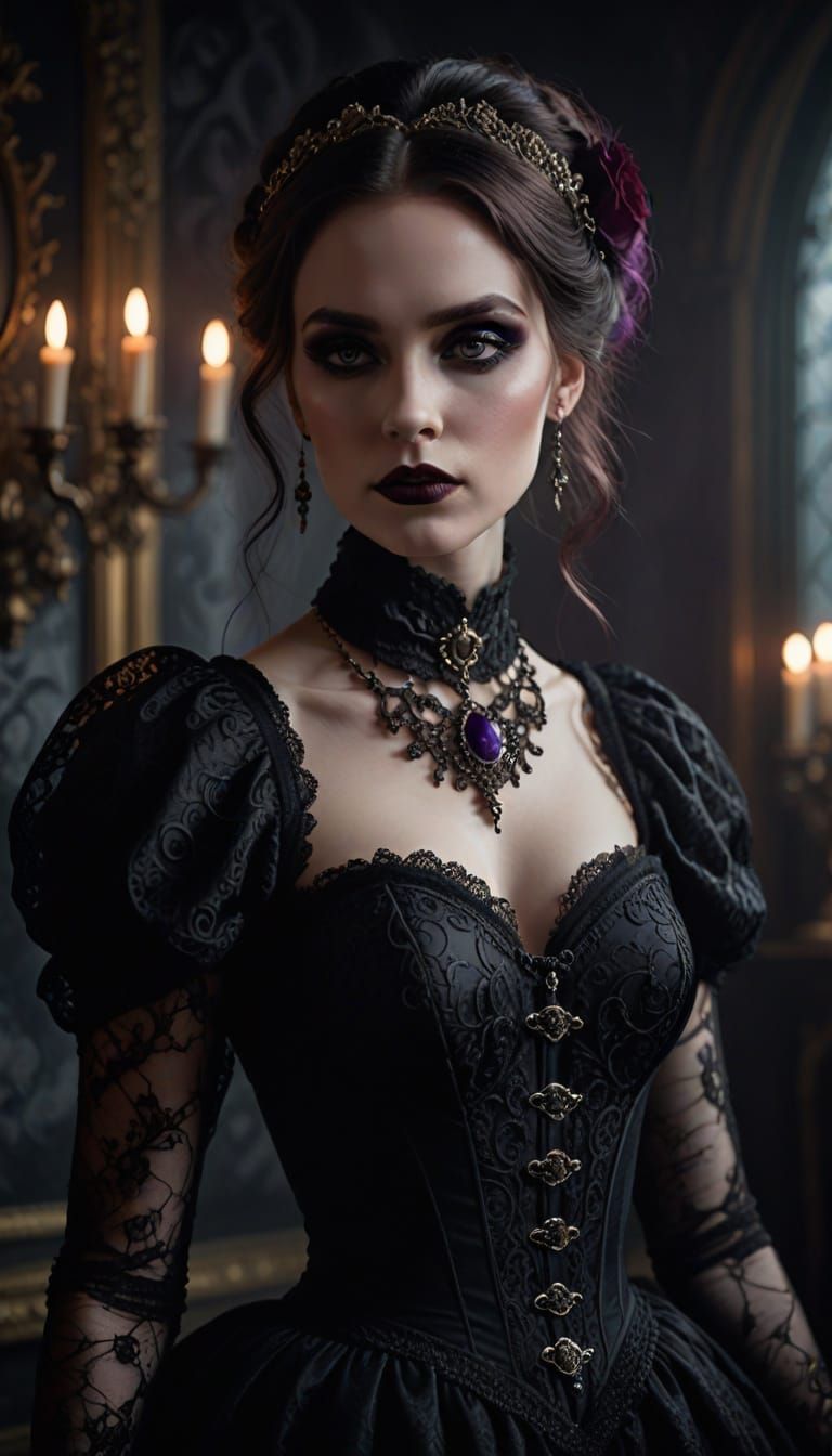 Gothic Dreamscape: Hauntingly Beautiful Woman in Lace