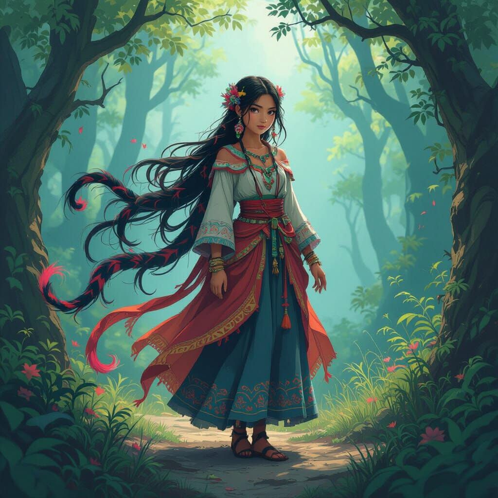 Mystical Nine-Tailed Girl in Latin American Slavic Folklore