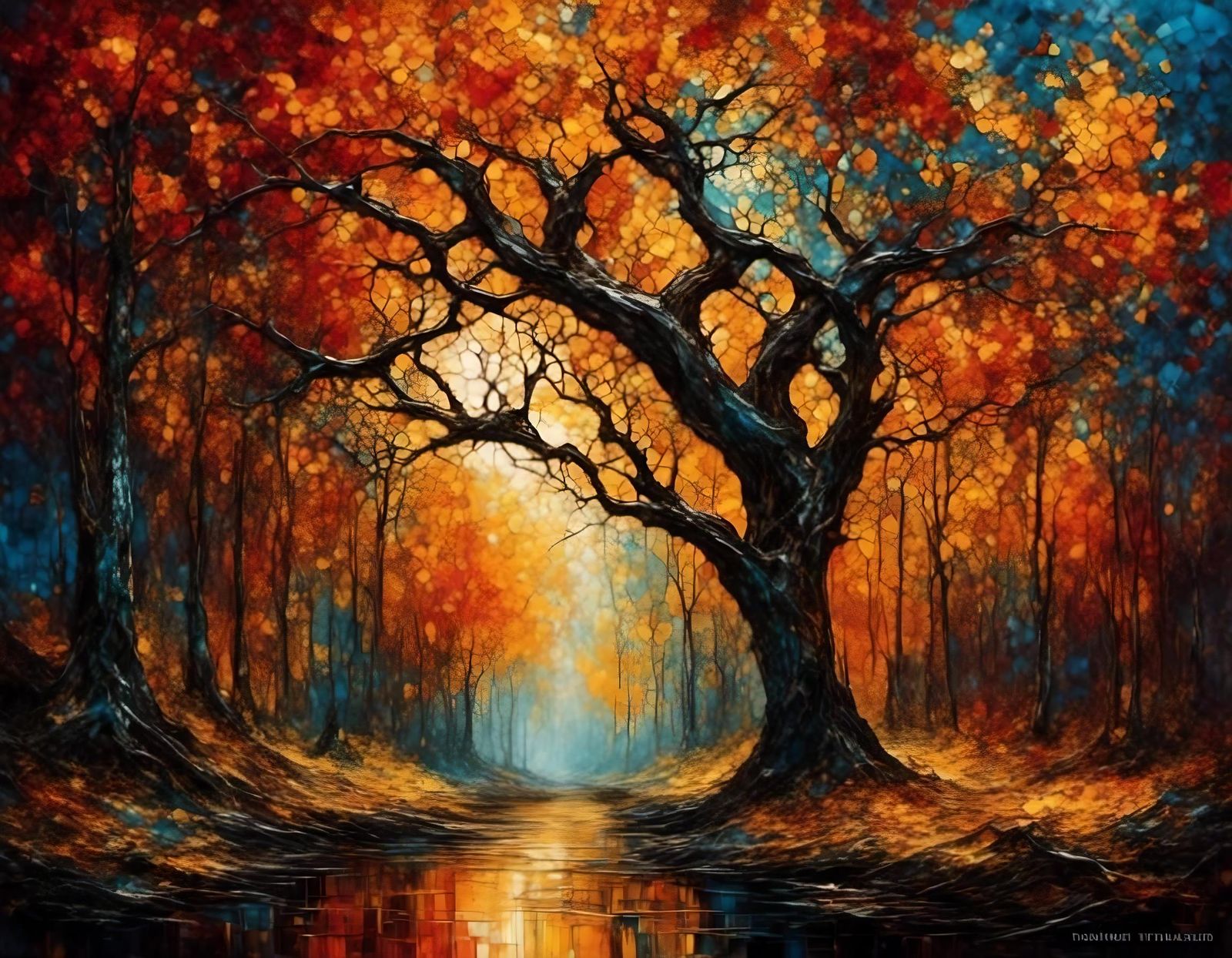 Dark Forest Rises in Expressionist Oil Painting