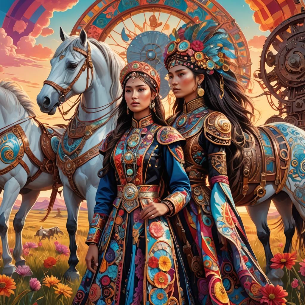 Bashkir Woman in Candyland Steampunk Dreamscape