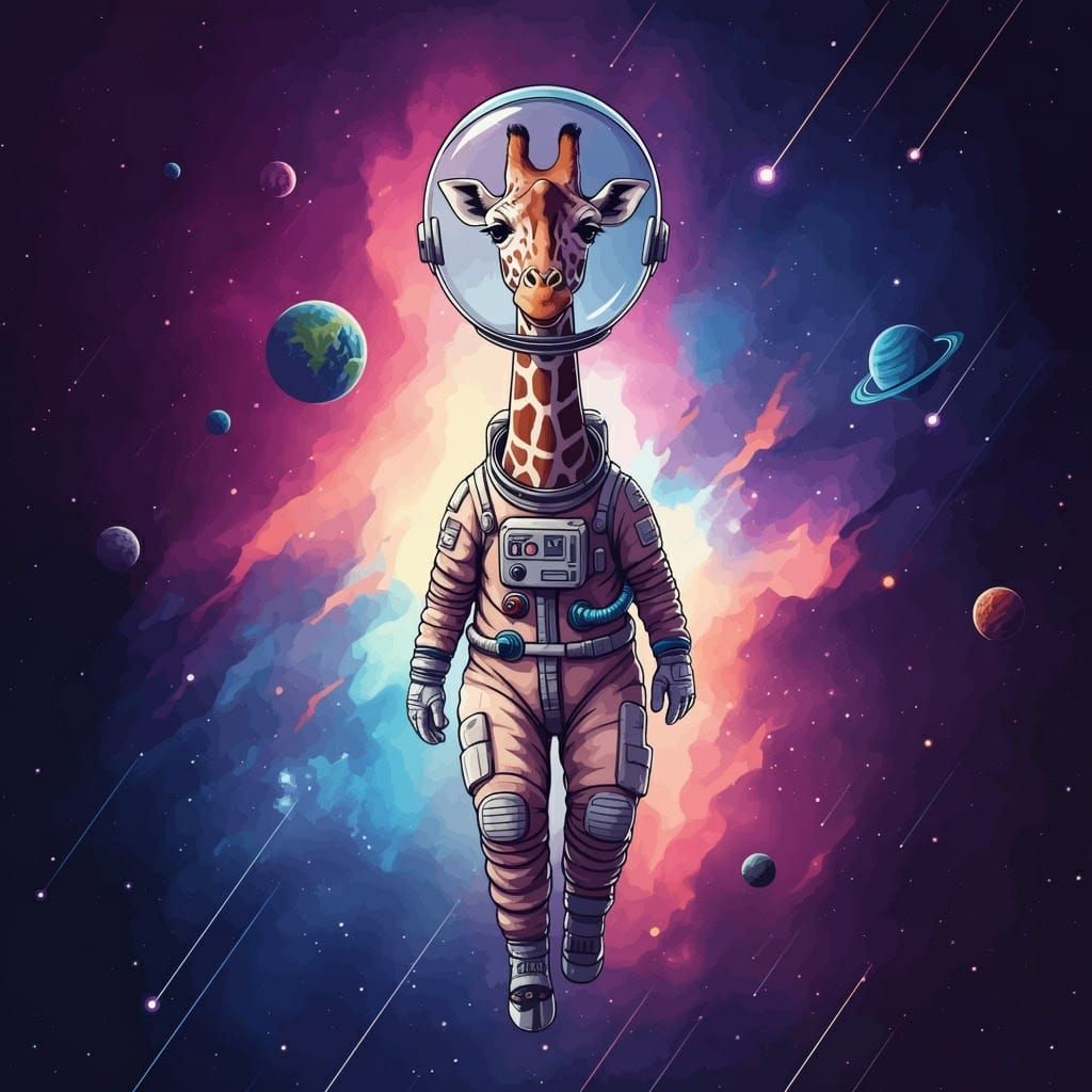 Giraffe in Space Suit in Vector Style