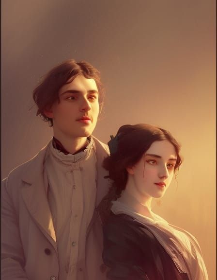 Victorian Couple Portrait in Hyperdetailed Style