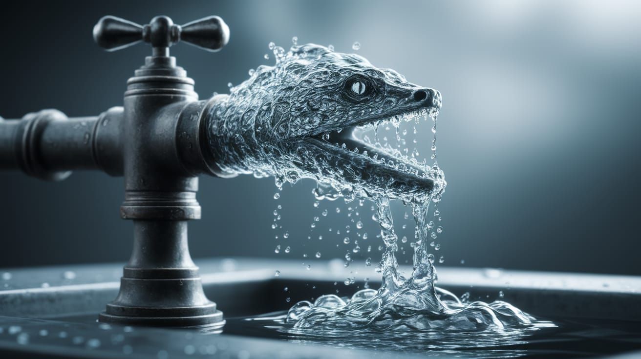 Mesmerizing Liquid Serpent Emerge from Faucet in Surreal Sce...