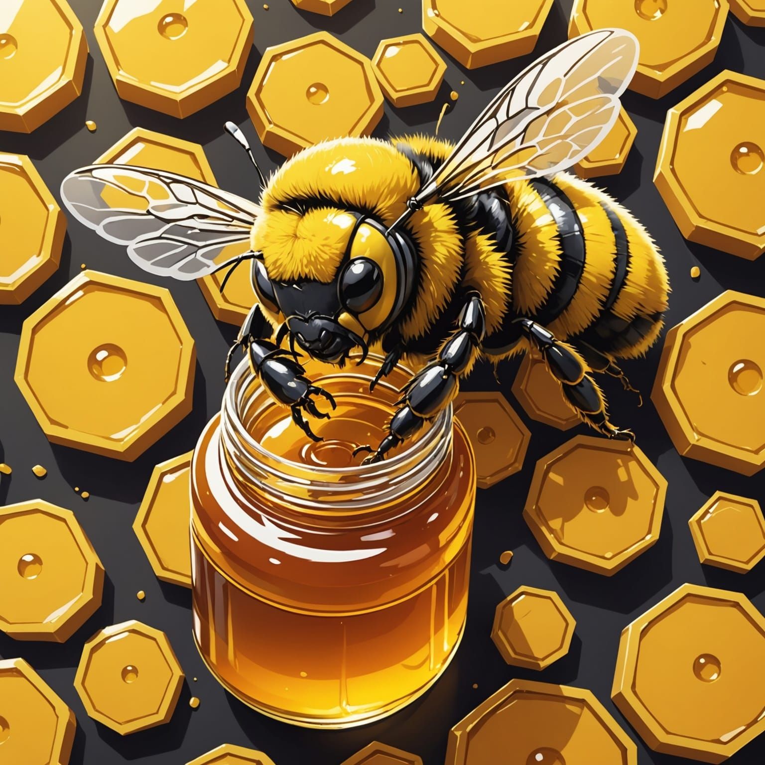 Bumble Bee's Nap: Anime-Inspired Honey Bottle Art