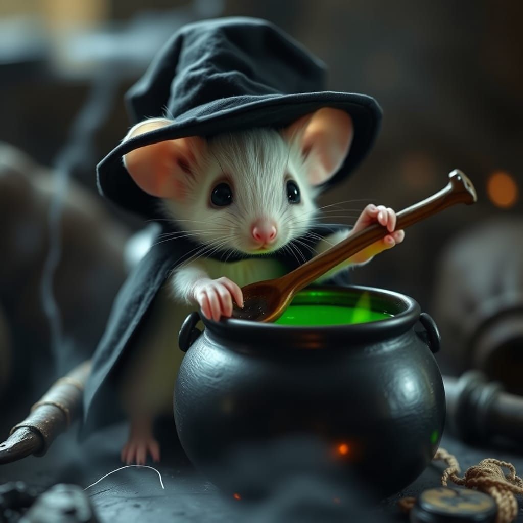 Baby Mouse Witch Stirring Potion