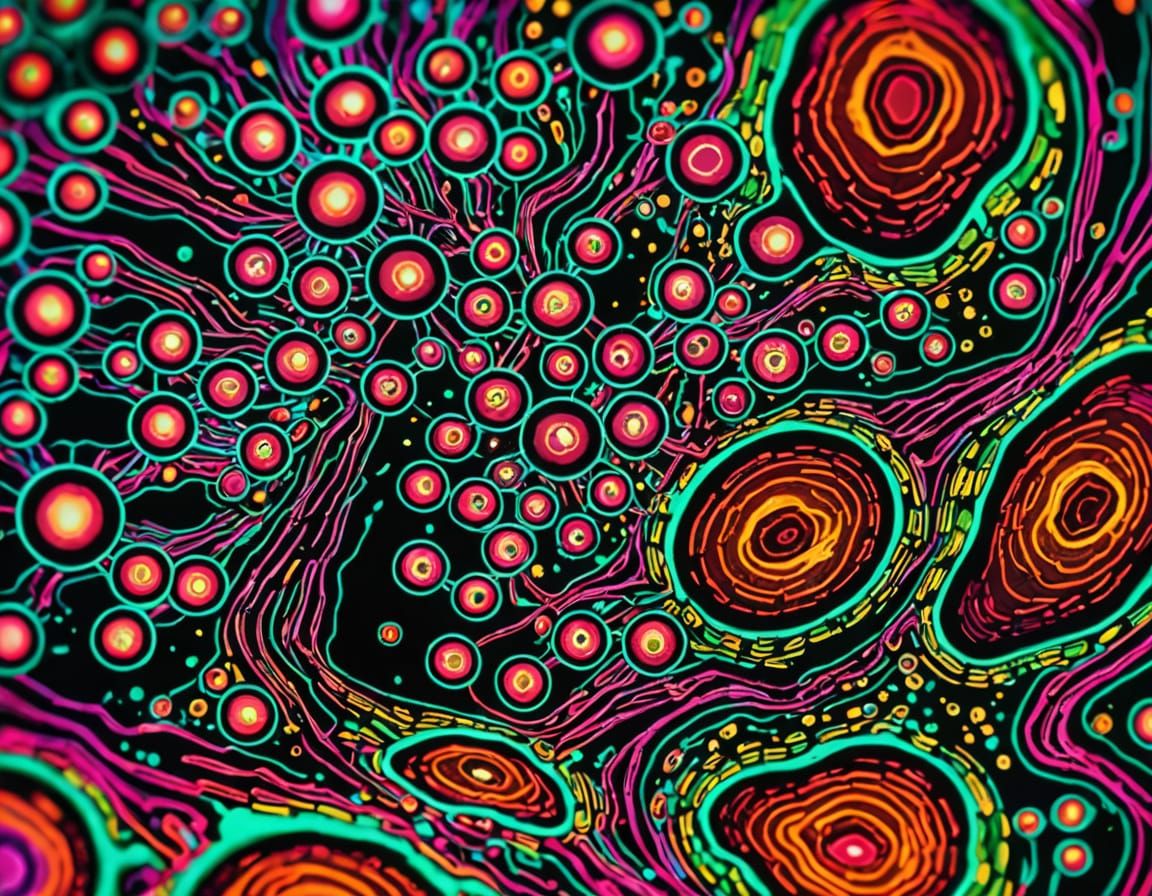 Psychedelic Human Cell in Synthwave Neon Style