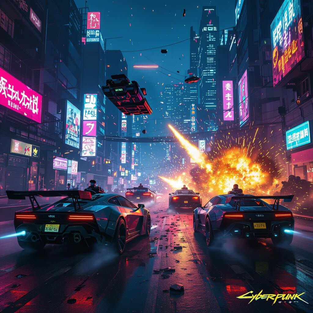 Cyberpunk Cityscape Video Game Cover Design