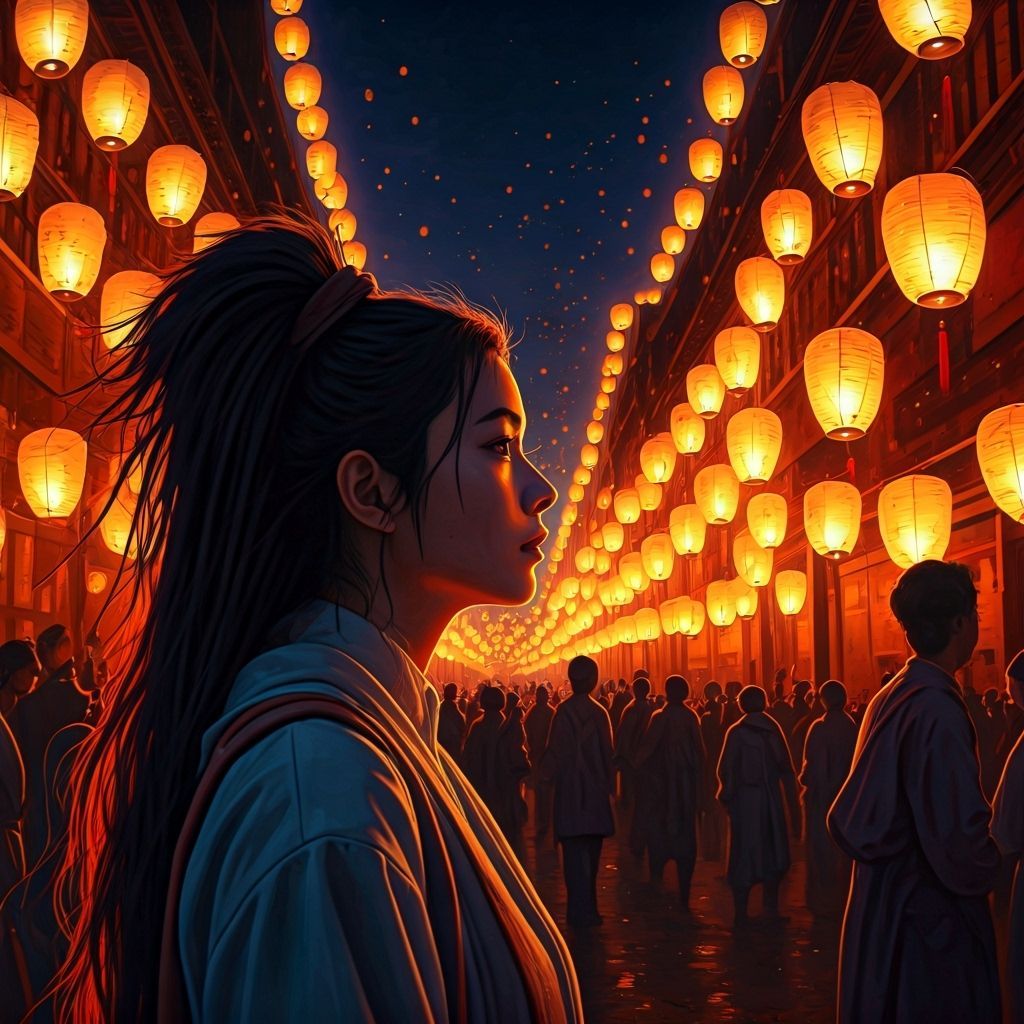 Vibrant Street Festival Aglow with Paper Lanterns