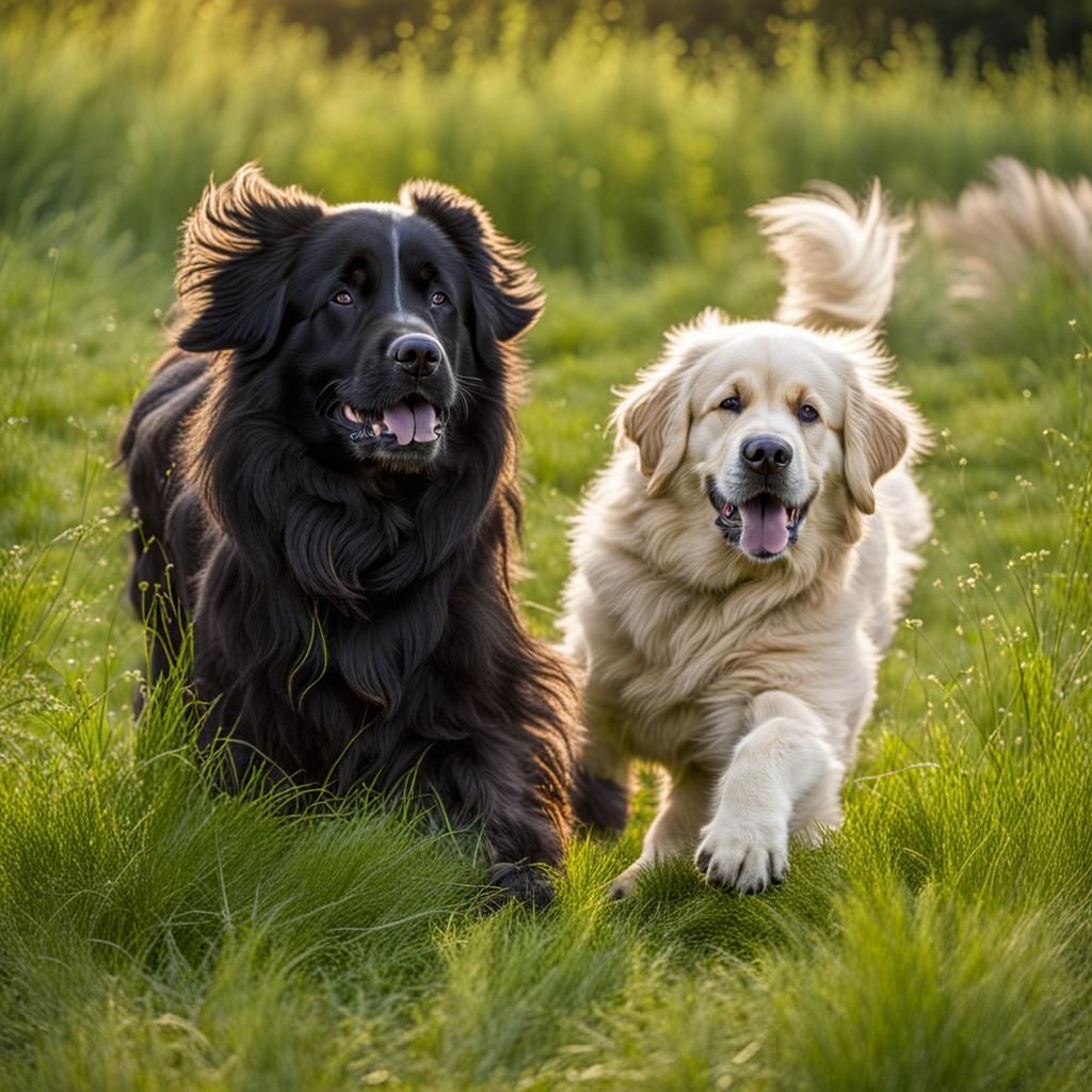 Golden Retriever and Newfoundland Playing
