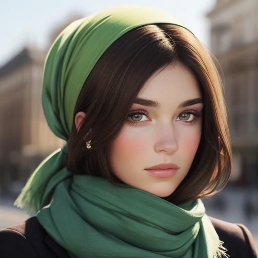 Brunette Beauty with Hair Scarf Portrait