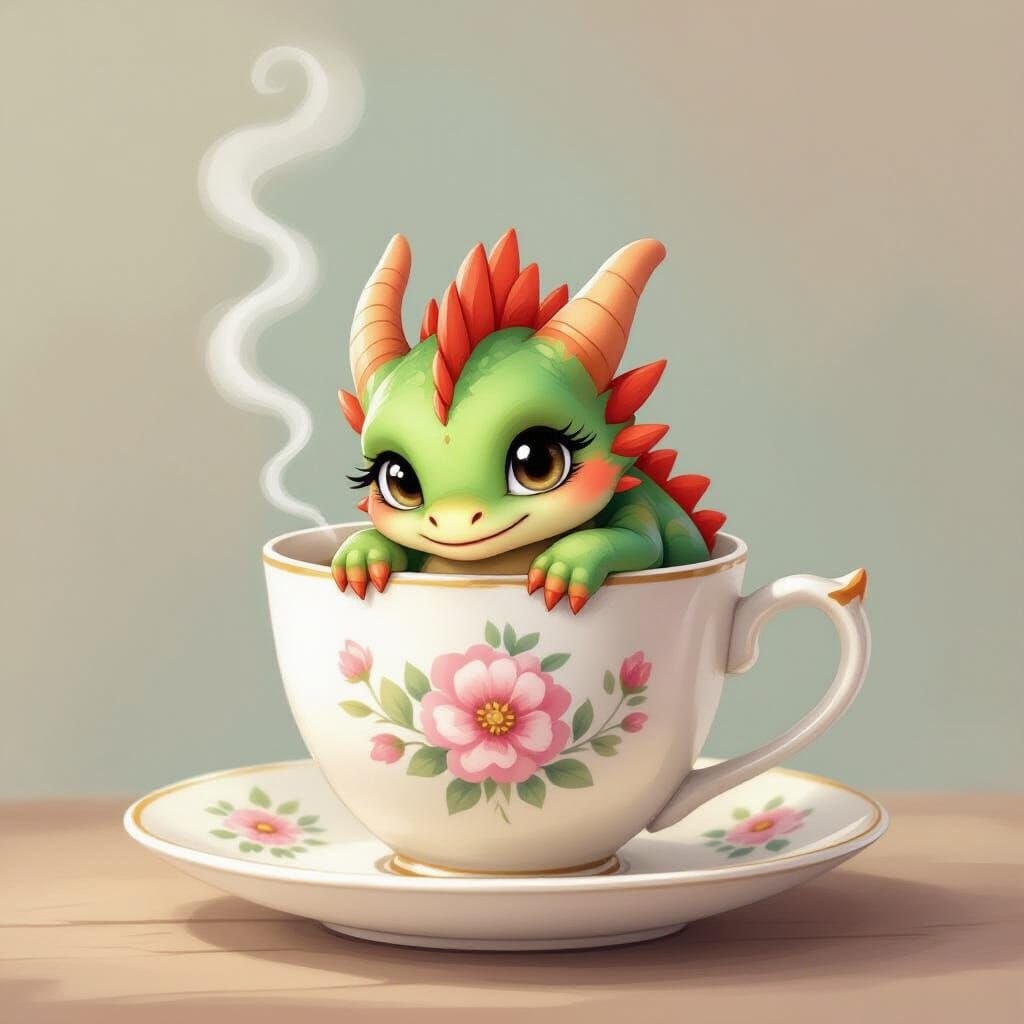 Charming Teacup Dragon in Cozy Cottage Style