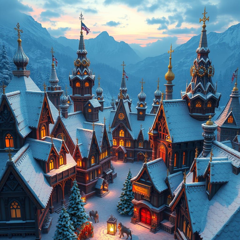 Surreal Winter Wonderland in Whimsical Fantasy Style