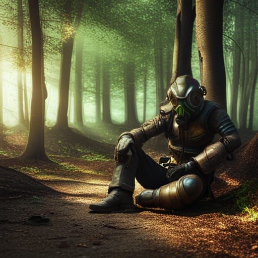Fallout Knight Resting in Dreamscape, Hyperrealistic Art