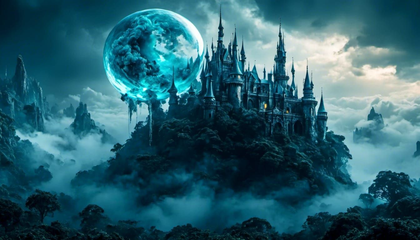 castle carrying a magic moon