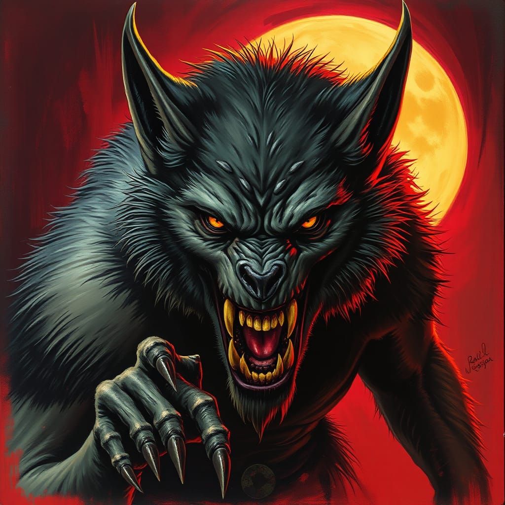Grimdark Werewolf Portrait in Monster Magazine Style