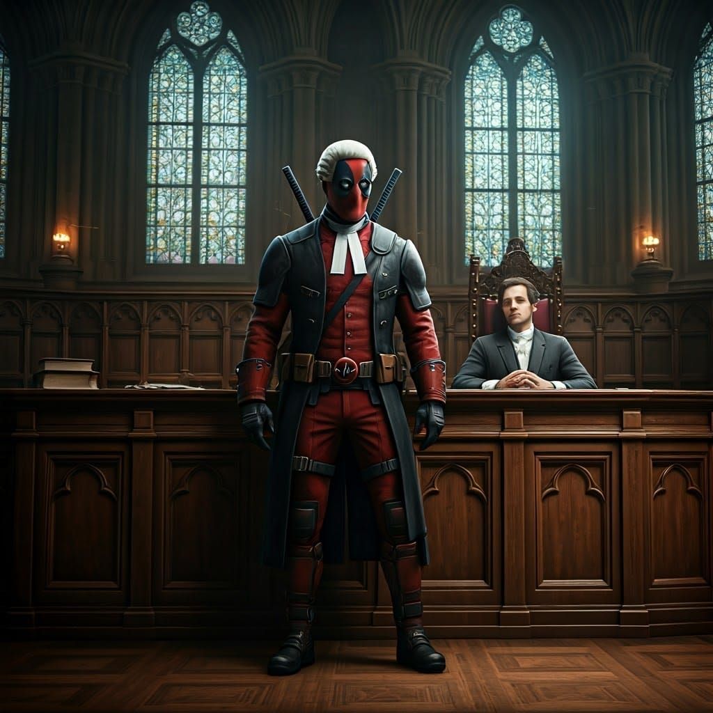 Deadpool as English Barrister in Victorian Courtroom