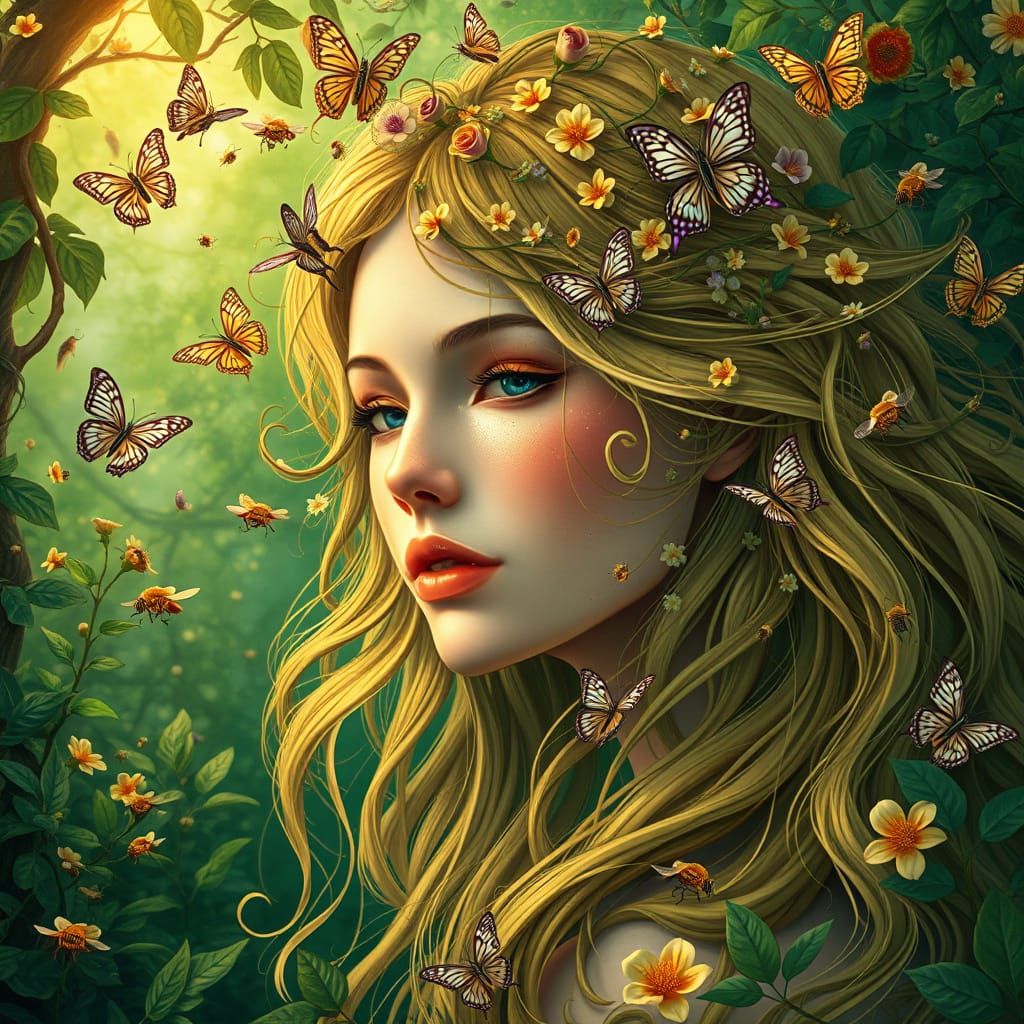 Ethereal Goddess of Nature Unfurls from Emerald Forest